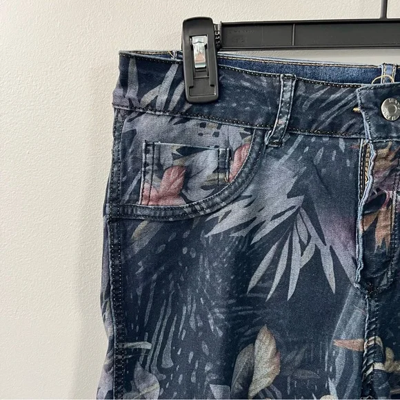 Tempo Paris Blue Floral Reversible Denim Skinny Jeans Cotton Blend Large - Picture 12 of 16
